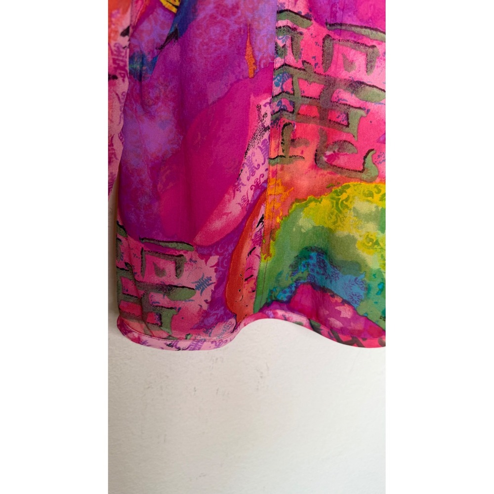 Chico's Women Medium 100% Silk Shirt Sheer Pink Multicolor Art To Wear Top - Picture 8 of 15